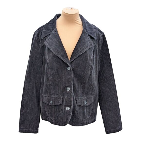 Sonoma Women's Plus Size 1X Black Corduroy Button Front Jacket Blazer Pockets - Picture 1 of 9